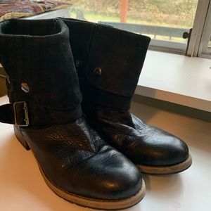 Clark’s black leather booties